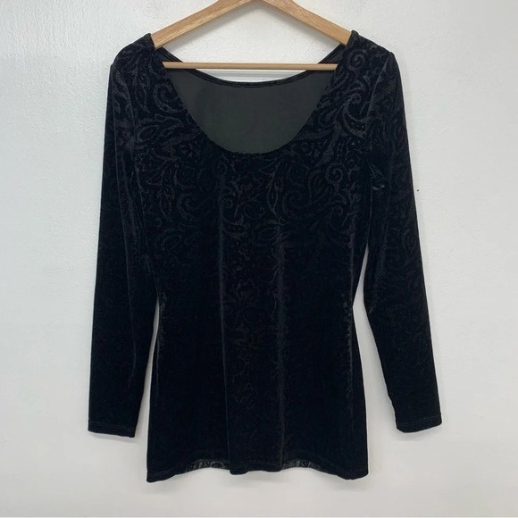Cache Blouse Top Woman Small  Black Velvet Metallic Long Sleeve Sparkle Stretch - Picture 5 of 11